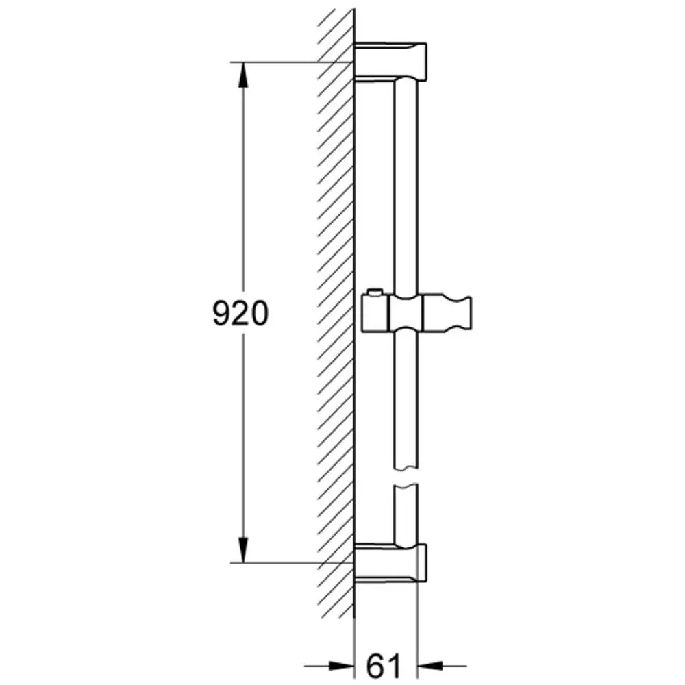 Grohe Brausestange für die Wandmontage, mit einem vertikalen Design und einem Halterungsmechanismus, dargestellt in einer Seitenansicht.
