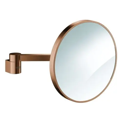 Wandmontierter Kosmetikspiegel mit rundem Spiegelglas und gebürstetem Arm in der Farbe Warm Sunset von Grohe.