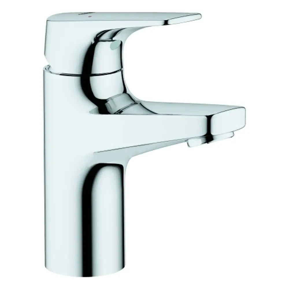 GROHE Waschtischarmatur mit glattem, verchromtem Körper und Hebel zur Wasserregulierung. Kompakte Bauweise, geeignet für Standard-Waschtische.