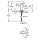 Grohe-Waschtischbatterie mit glattem Körper in Chrom, schematische Darstellung mit Maßangaben und Installationsdetails, inklusive Wasseranschluss und Hebelwinkel.