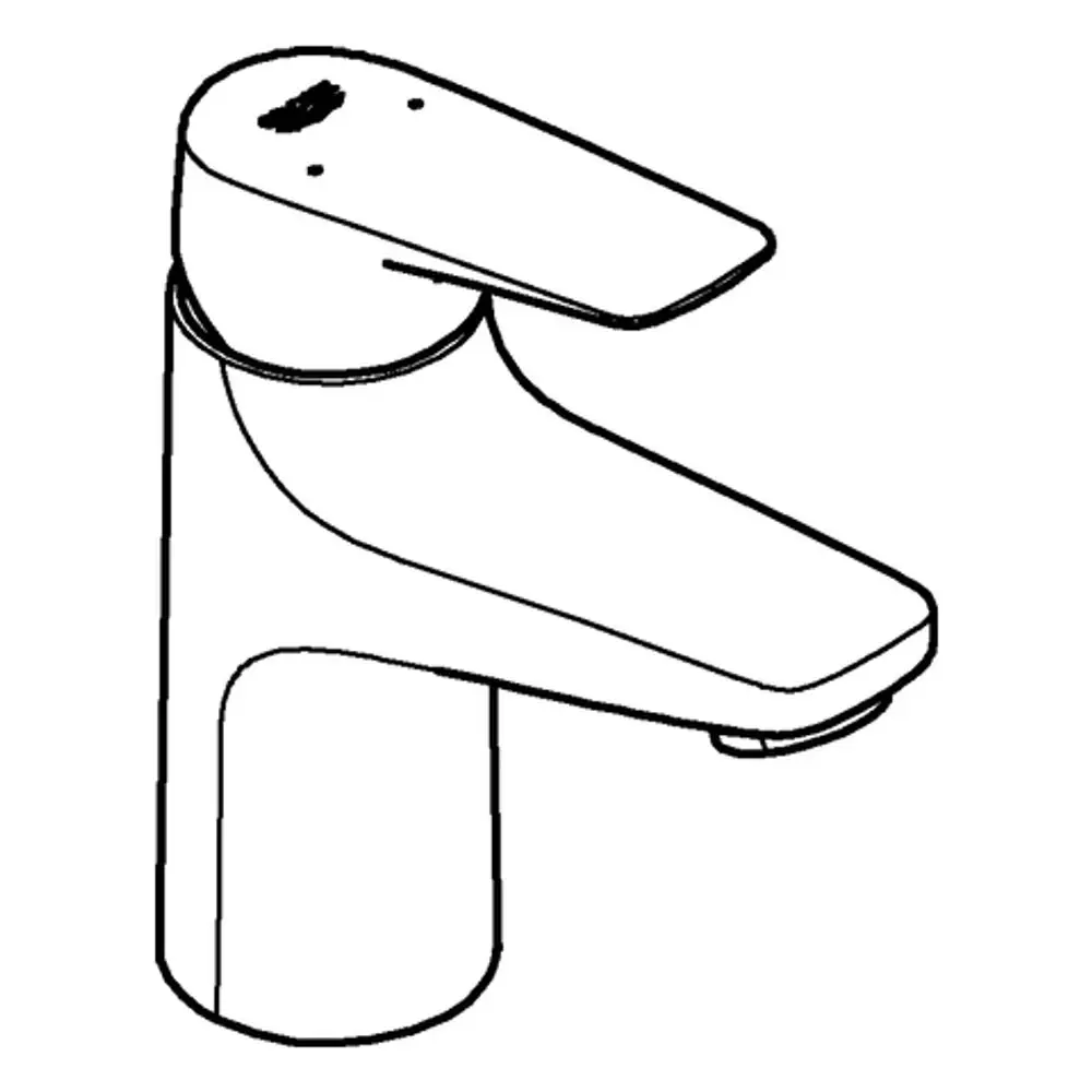 Waschtischarmatur von Grohe mit flachem Auslauf und glattem Körper in Chromoptik. Eignet sich für moderne Badezimmerausstattungen.