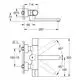 GROHE Wandarmatur mit flexibler Armatur, seitlicher Drehbewegung und Anschlussmöglichkeiten. Maße und spezifische Details sind im technischen Zeichnungsformat dargestellt.