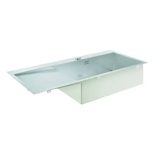 Grohe Edelstahlspüle mit einem Becken und einem seitlichen Ablagebereich, in rechteckiger Form, für den Einbau geeignet.