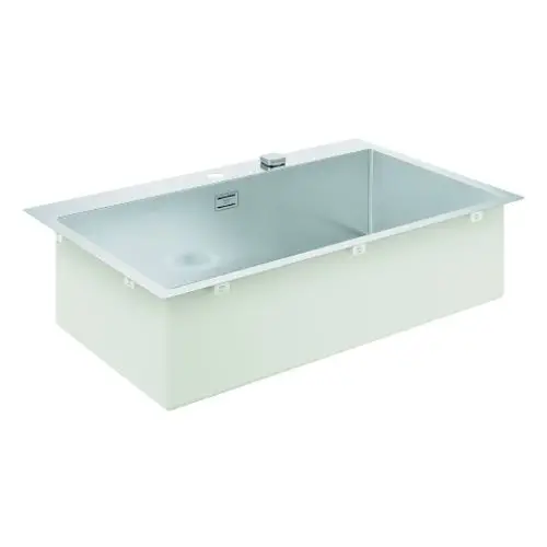 Grohe Edelstahlspüle mit einem Becken, rechteckiger Form und glatter Oberfläche, passend für die Integration in Kücheneinrichtungen.