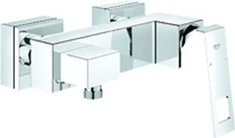 Grohe Badezimmerarmatur in chrom, wandmontiert, mit klaren Linien und einem modernen Design. Sie verfügt über einen Hebel zur Temperaturregulierung.