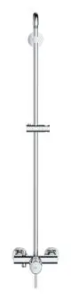 Grohe Duschsystem mit Wandmontage, bestehend aus verchromtem Metall, mit einem zentralen Bedienlement und zwei seitlichen Anschlüssen für Wasser.