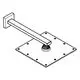 GROHE Duscharm mit quadratischer Wandhalterung und rechteckiger Basisplatte, verbunden durch einen langen, geraden Arm. Das Design ist schlicht und funktional.