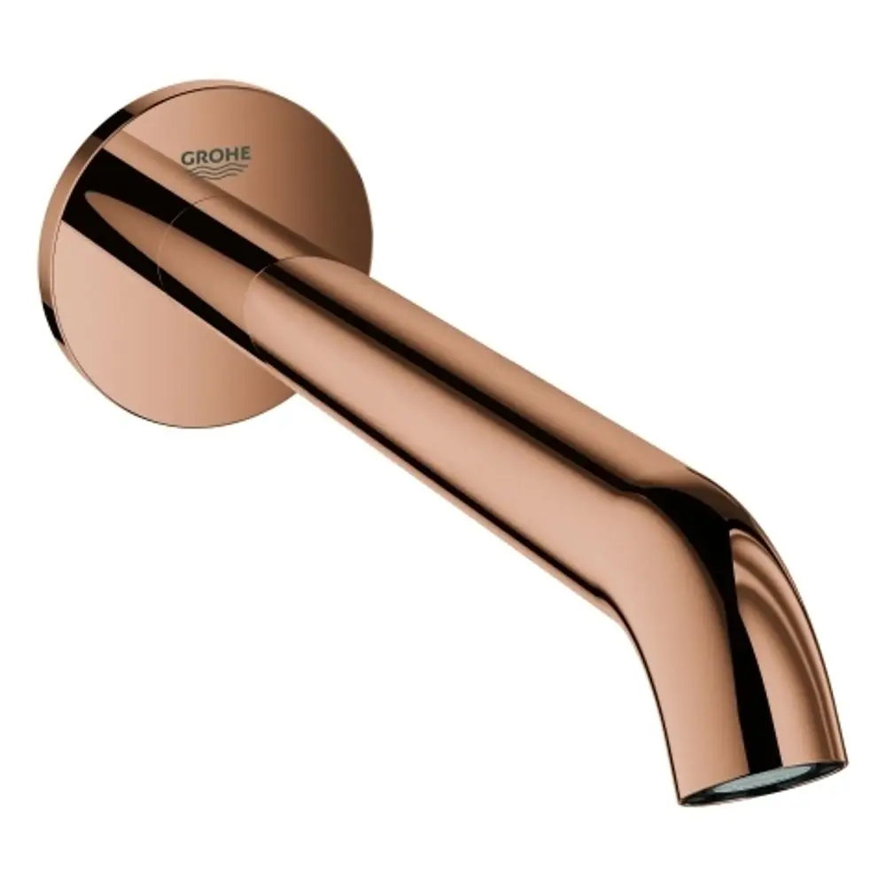Wandmontierter Wasserhahn von Grohe in Kupferoptik. Gerades, modernes Design mit abgerundeter Auslauföffnung.