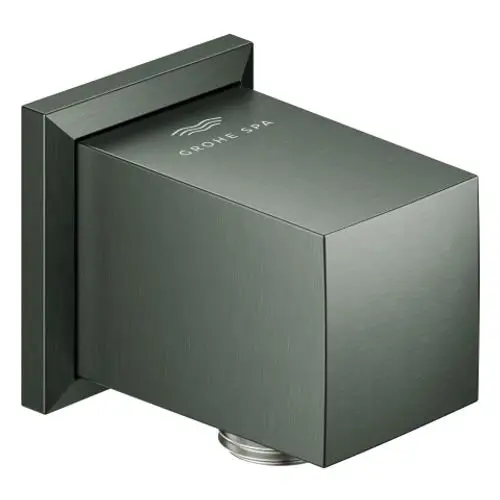 Wandanschlussbogen in gebürstetem Graphit von Grohe, mit quadratischer Form und klaren Kanten, zur Befestigung an Wänden für die Sanitärinstallation.