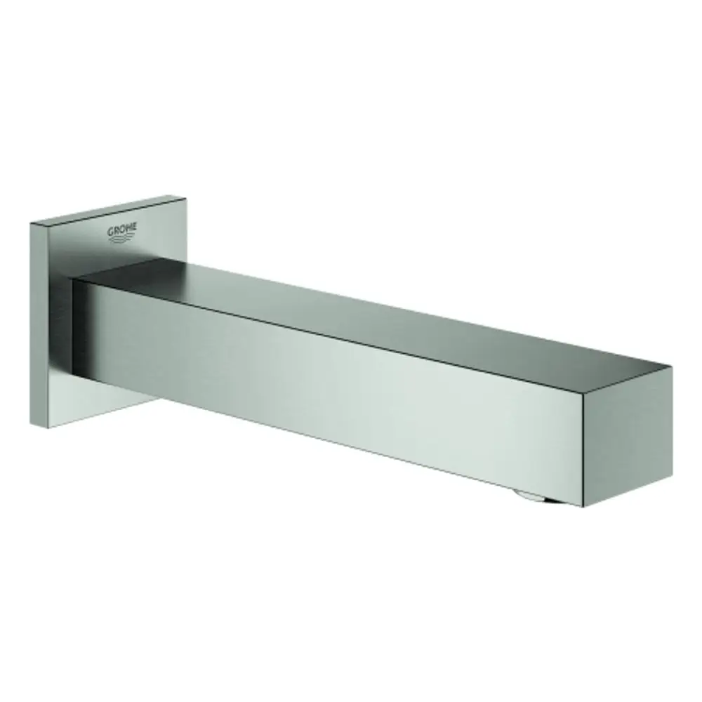 Wannenmontage mit rechteckigem Auslauf von Grohe, aus rostfreiem Edelstahl, mit klaren Linien und minimalistischer Form.