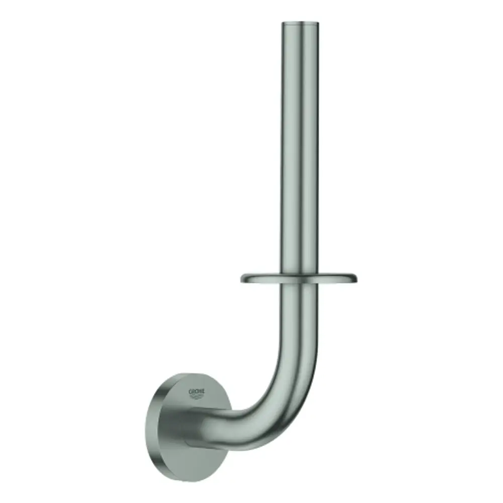 Wandmontierter Papierhalter aus Metall in einem minimalistischen Design von Grohe, ausgeführt in einem matten Supersteel-Finish.