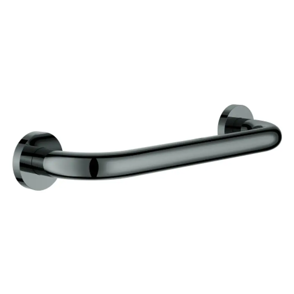 GROHE Griff in schwarzer Ausführung, montiert an zwei runden Wandhaltern, bietet Unterstützung in Badezimmer- oder Duschbereichen.