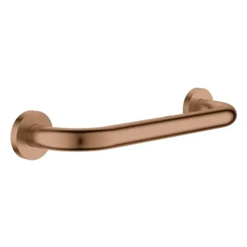 Wandgriff von Grohe in einem warmen Kupferton, mit runder Halterung und geschwungener Form, montiert an einer weißen Wand.