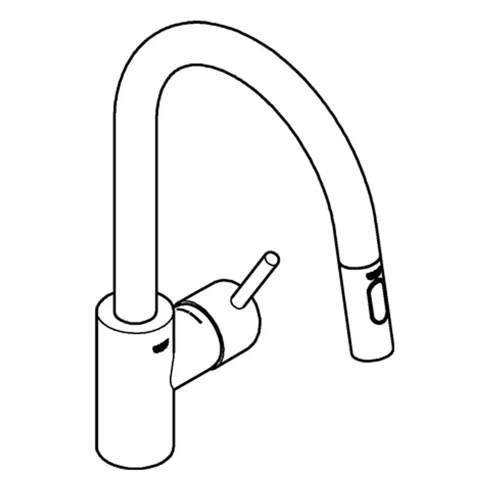 Ein Grohe-Fuß mit einem geschwungenen Auslauf und einer seitlichen Steuerung. Das Design ist funktional und für eine Spülarmatur konzipiert.