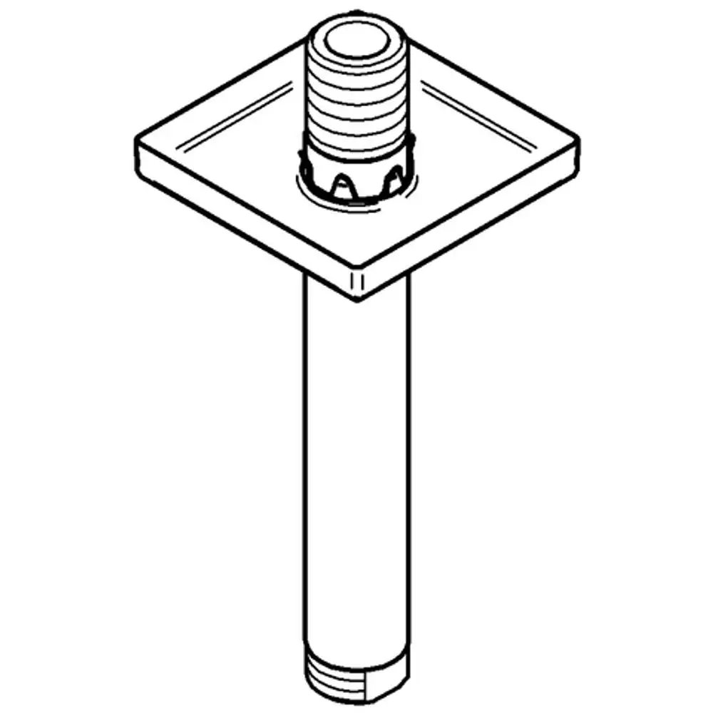 Grohe Deckenauslass mit eckiger Rosette, auf einem vertikalen Rohr montiert. Das Design zeigt eine verchromte Oberfläche und eine Gesamtstruktur.