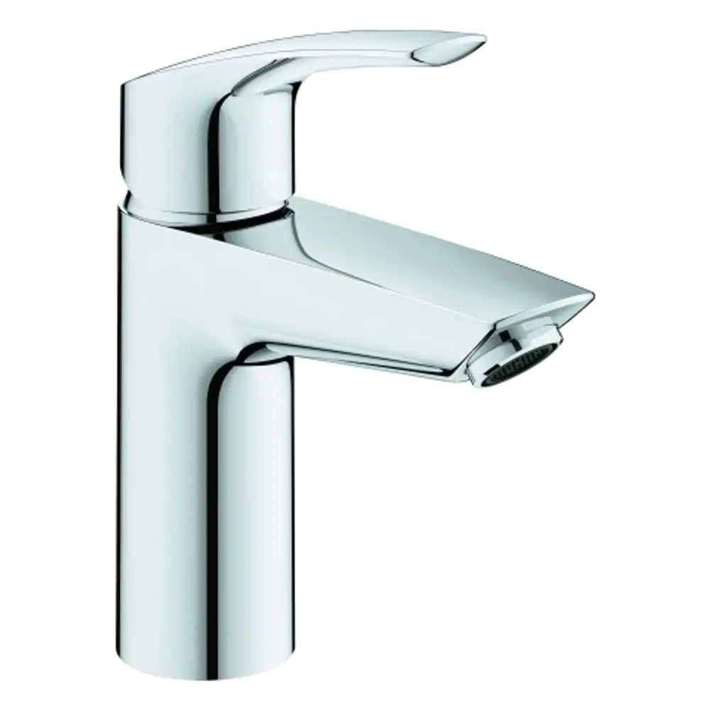 Grohe Armatur in chromfarbenem Finish mit einem einfachen Hebelgriff und flacher Auslaufkante. Ideal für Bad- oder Küchenanwendungen.