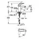 GROHE Armatur mit schlanker Form und Griff, gezeigter Winkel von 95°. Ansichten und Maße für Montage abgebildet. Verbindung mit G3/8 Anschluss dargestellt.