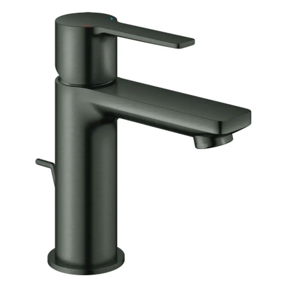 GROHE Waschtischarmatur in gebürstetem Hartgraphit mit einem Hebel zum Regulieren von Wasser und Temperatur. Moderner, minimalistischer Look für das Badezimmer.