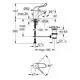 Grohe Mischbatterie mit Hebel und festem Ablauf, abgebildet in Seitenansicht und mit technischen Maßangaben. Diagramm zur Funktionsweise des Hebels ist ebenfalls enthalten.