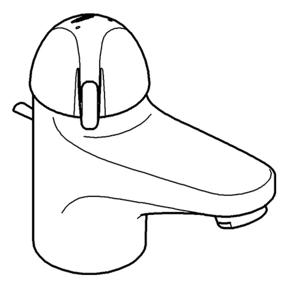 Ein Grohe Wasserhahn in einfacher eleganter Form, mit einem Hebel zur Temperatur- und Mengenregulierung sowie einem Auslauf am unteren Ende.