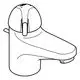 Ein Grohe Wasserhahn in einfacher eleganter Form, mit einem Hebel zur Temperatur- und Mengenregulierung sowie einem Auslauf am unteren Ende.