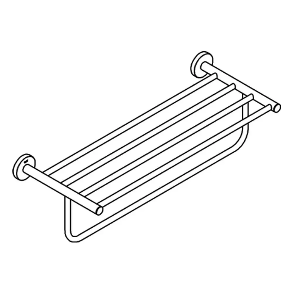 Grohe Handtuchhalter mit mehreren Stangen, die horizontal in einem Badezimmer montiert sind. Die Struktur hat eine chromfarbene Oberfläche und ist an den Wänden befestigt.