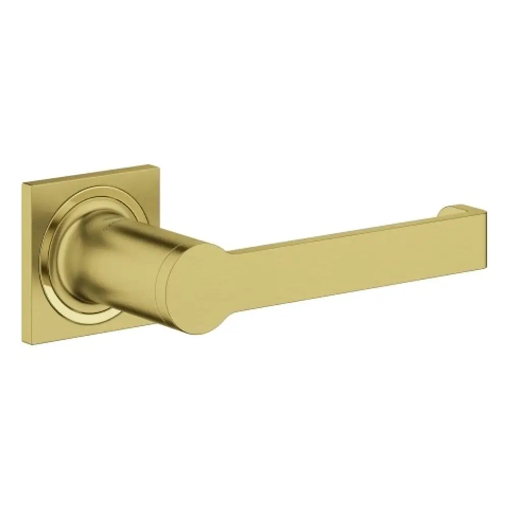 GROHE WC-Papierhalter in gebürstetem Gold, mit rechteckigem Grundelement und einer geraden Halterung. Händetouches und minimalistisches Design.