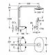 Grohe Duschsystem mit einer Kopfbrause und Handbrause, das an der Wand montiert ist. Maße sind im technischen Zeichnungsstil angegeben.