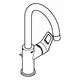 Waschtischbatterie von Grohe mit einem gebogenen Auslauf und einem Hebel zum Regulieren des Wasserflusses, in einem schnörkellosen Design.