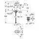 Chromfarbene Armatur von Grohe mit klaren Abmessungen und einem PushOpen Mechanismus. Technische Skizze zeigt Installation und Dimensionen der Ablauffunktion.