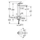 Grohe Waschtischbatterie mit einer schlichten Form. Das Design zeigt Abmessungen und Anschlussdetails für die Installation.
