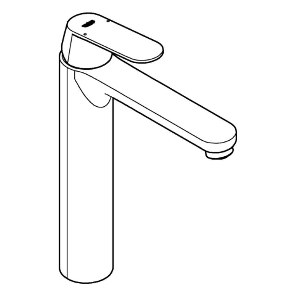 Waschtischbatterie in chrom mit schmalem, geraden Auslauf und mittiger Hebelarm, gefertigt von Grohe. Schlichte, moderne Form für Badezimmeranwendungen.
