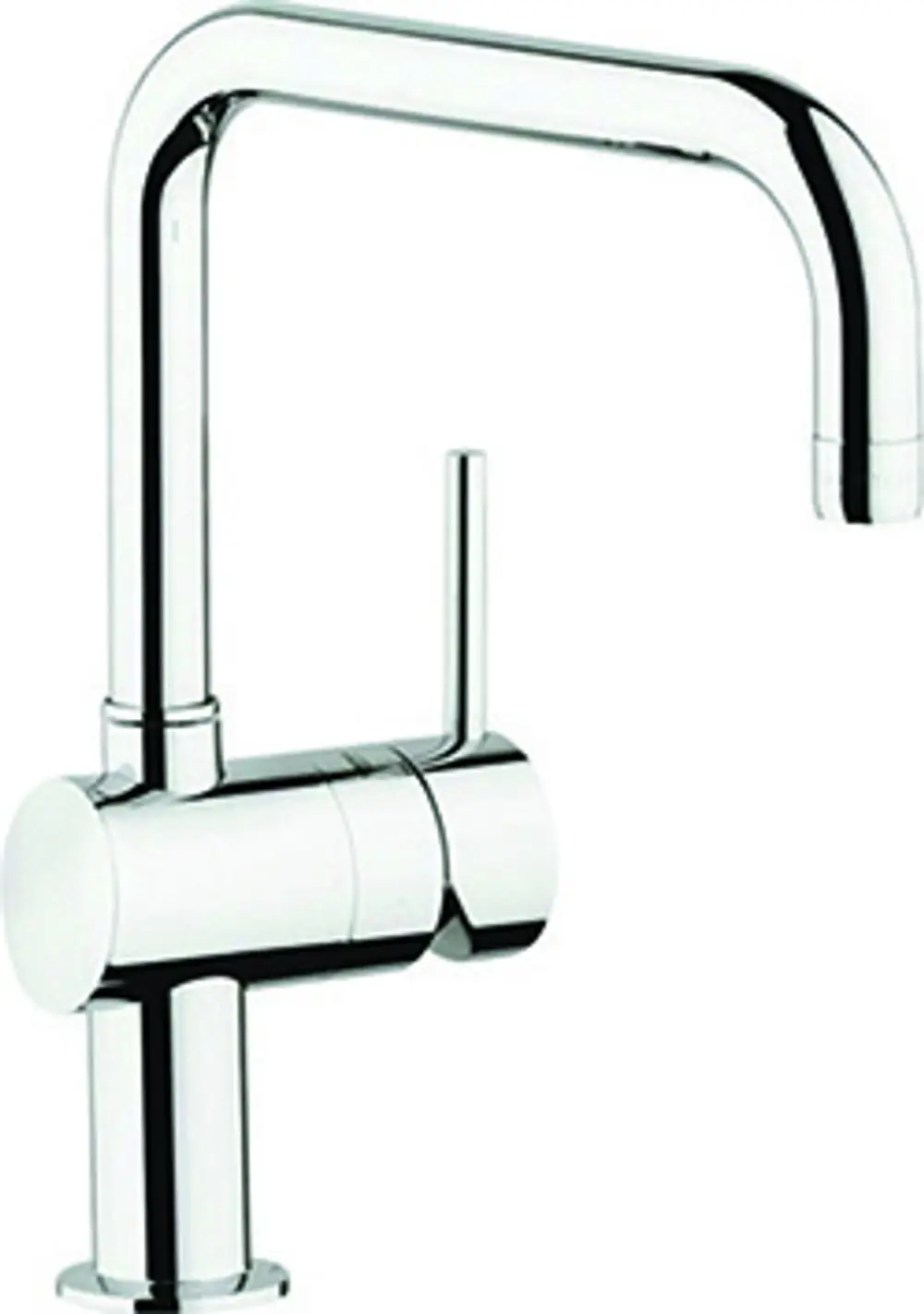 Chromfarbener Grohe Wasserhahn mit U-förmigem Auslauf und seitlichem Bedienhebel. Das Design ist funktional und eignet sich für die Montage an einem Spültisch.
