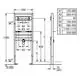 GROHE Montageelement für Wandbatterie, mit Zeichnung und Maßangaben. Enthält Abmessungen für A1, A2, B1, B2, B3, C und D. Verticale Struktur mit stabilen Halterungen.