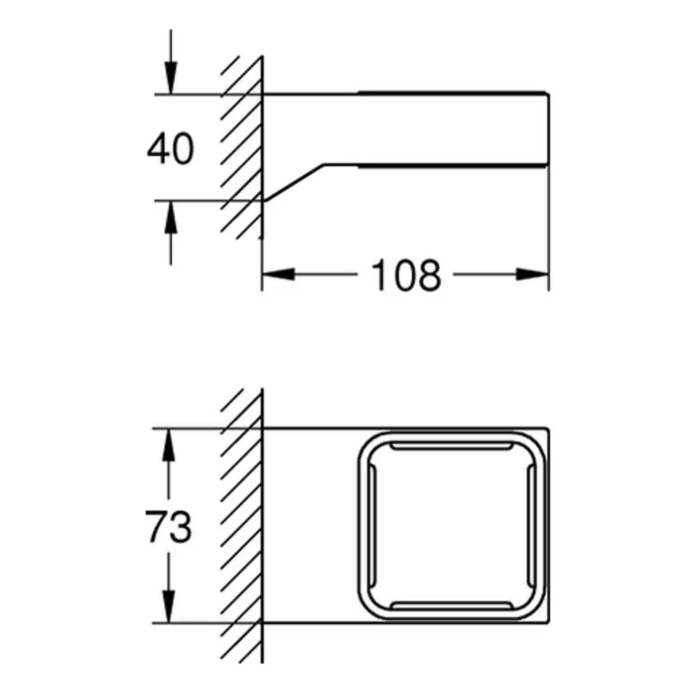 GROHE Halterung mit flacher Rückseite und eckiger Frontansicht, geeignet für die Montage von Glas- oder Seifenschalen, in einem schlichten Design.
