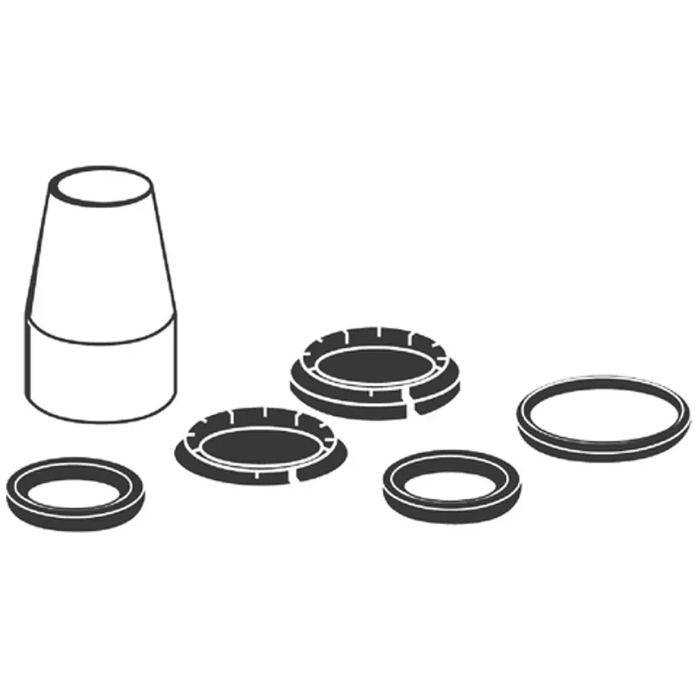 Dichtungsset von Grohe bestehend aus einem konischen Element und mehreren Dichtungsringen, arrangiert in einer Anordnung, geeignet für Küchenarmaturen.