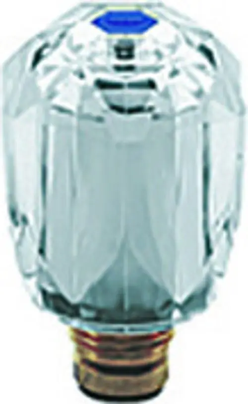 Grohe Teilenummer 45956 mit einem klaren, facettierten Griff in rundlicher Form, montiert auf einem goldfarbenen Gewinde. Der Griff zeigt eine rote Markierung.