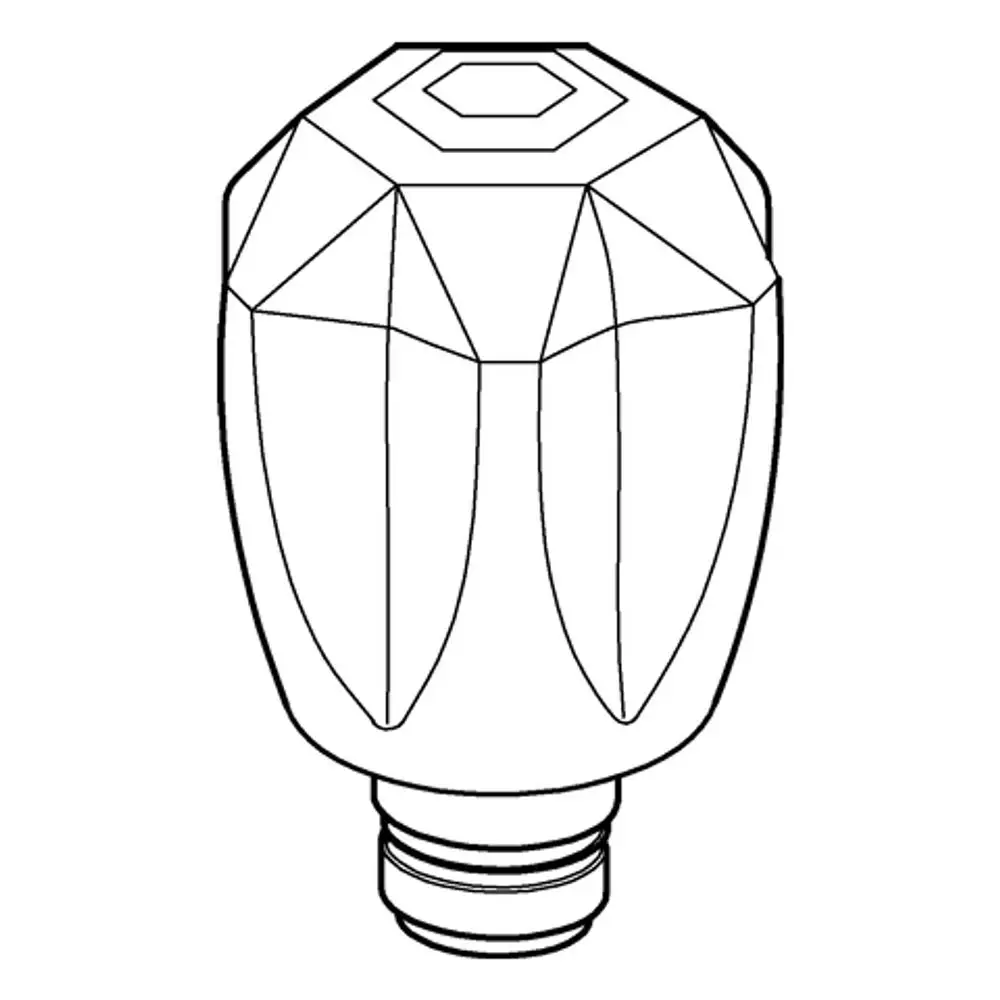GROHE Produkt mit brillanten Griff und roter Markierung. Es handelt sich um einen chromfarbenen Hebel mit ausgefallenem Design und Gewindeanschluss am unteren Ende.