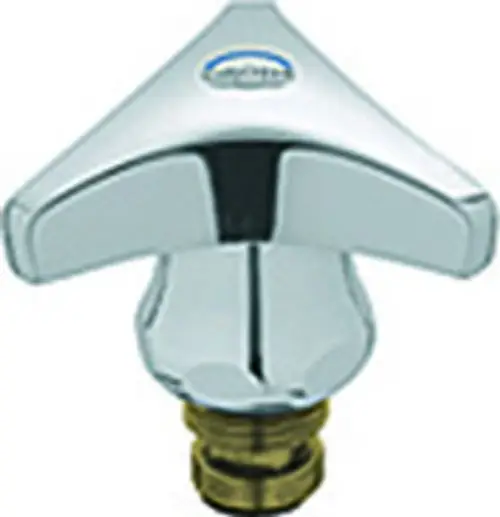 Grohe Wasserhahnhebel aus verchromtem Material mit einem Trecorn-Griff und roter Markierung, geeignet für eine 3/8"-Anschlussgröße.