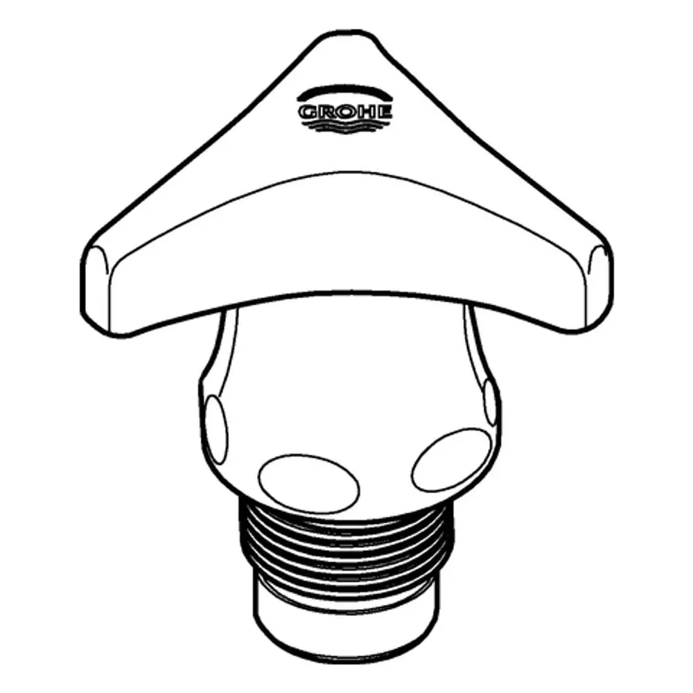 Grohe-Bedienelement mit Trecorn-Griff in Form eines dreieckigen Hahns, verfügt über eine rote Markierung und ein geripptes Unterteil mit Gewinde.