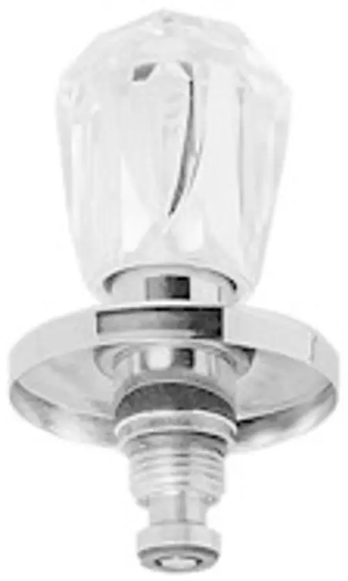 GROHE Ventiloberteil mit chromfarbener Basis und transparentem Griff, geeignet für UP-Ventile, mit markanter blauer Kennzeichnung.