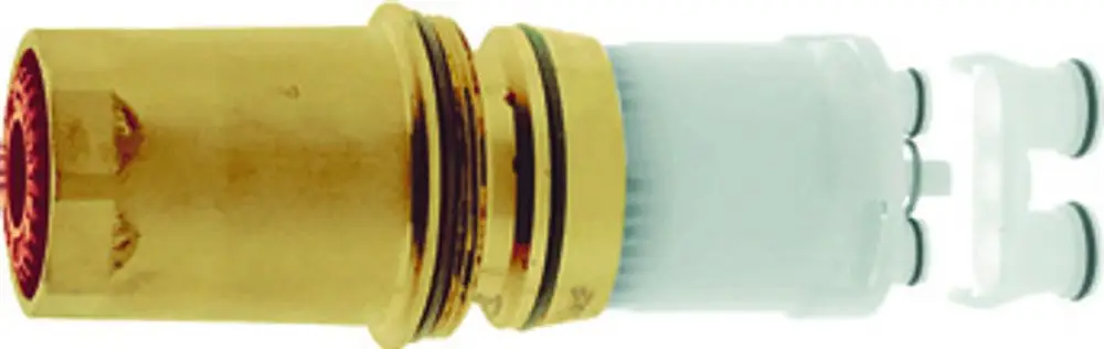 GROHE Kartusche in gold und weiß, bestehend aus einem zylindrischen Körper mit Dichtungen und einem Anschluss, geeignet für Selbstschluß-Batterien.