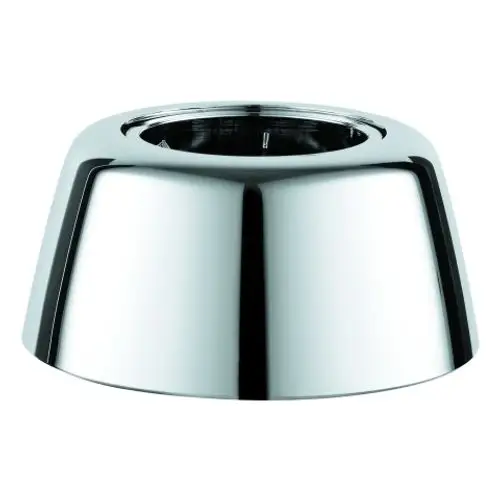 GROHE Rosette in chrom mit abgerundeter Form, geeignet für S-Anschluss. Die Oberfläche ist reflektierend und hat eine glatte Struktur.