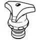 Grohe Oberteil mit Trecorn Griff, rot markiert, in chromfarbener Ausführung. Die Form ist ergonomisch und besitzt eine zentrale Öffnung.