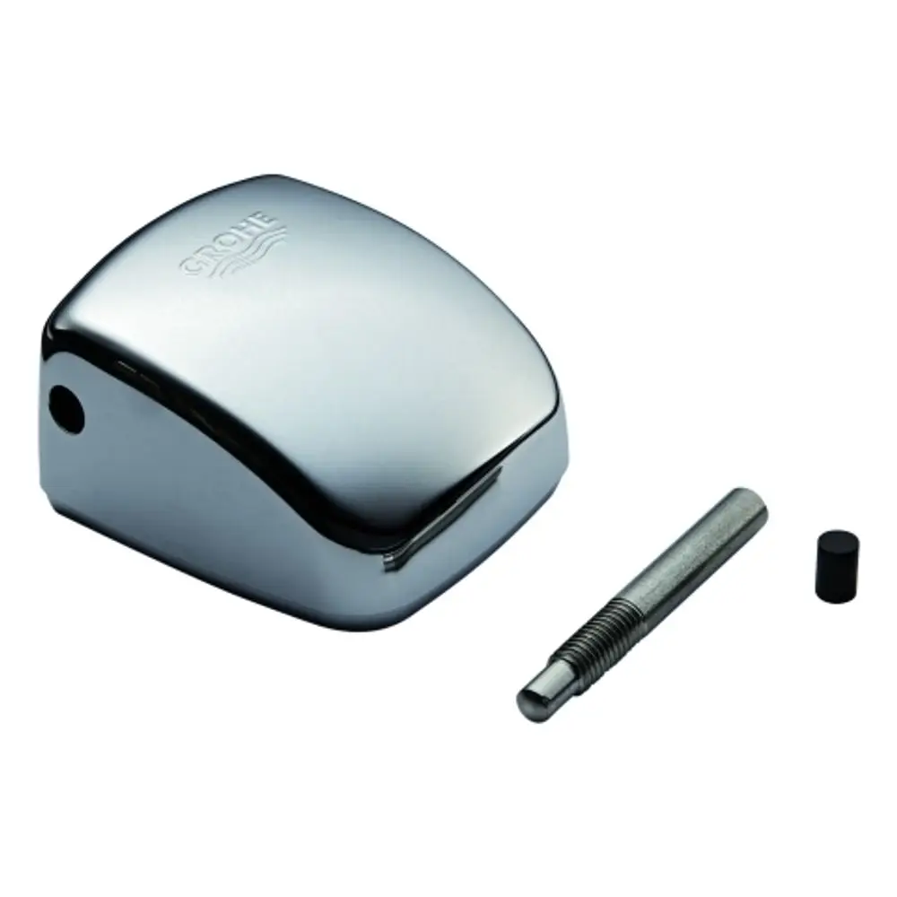 Grohe Produktelement mit einem glänzenden, chromfarbenen Finish, bestehend aus einem Hebel und zwei weiteren Komponenten, die für die Installation an einem Urinal benötigt werden.