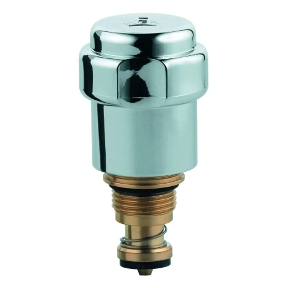 Chromfarbener Wasserhahnaufsatz von Grohe mit einem gewindeartigen unteren Ende. Der Aufsatz verfügt über einen integrierten Rückflussverhinderer.