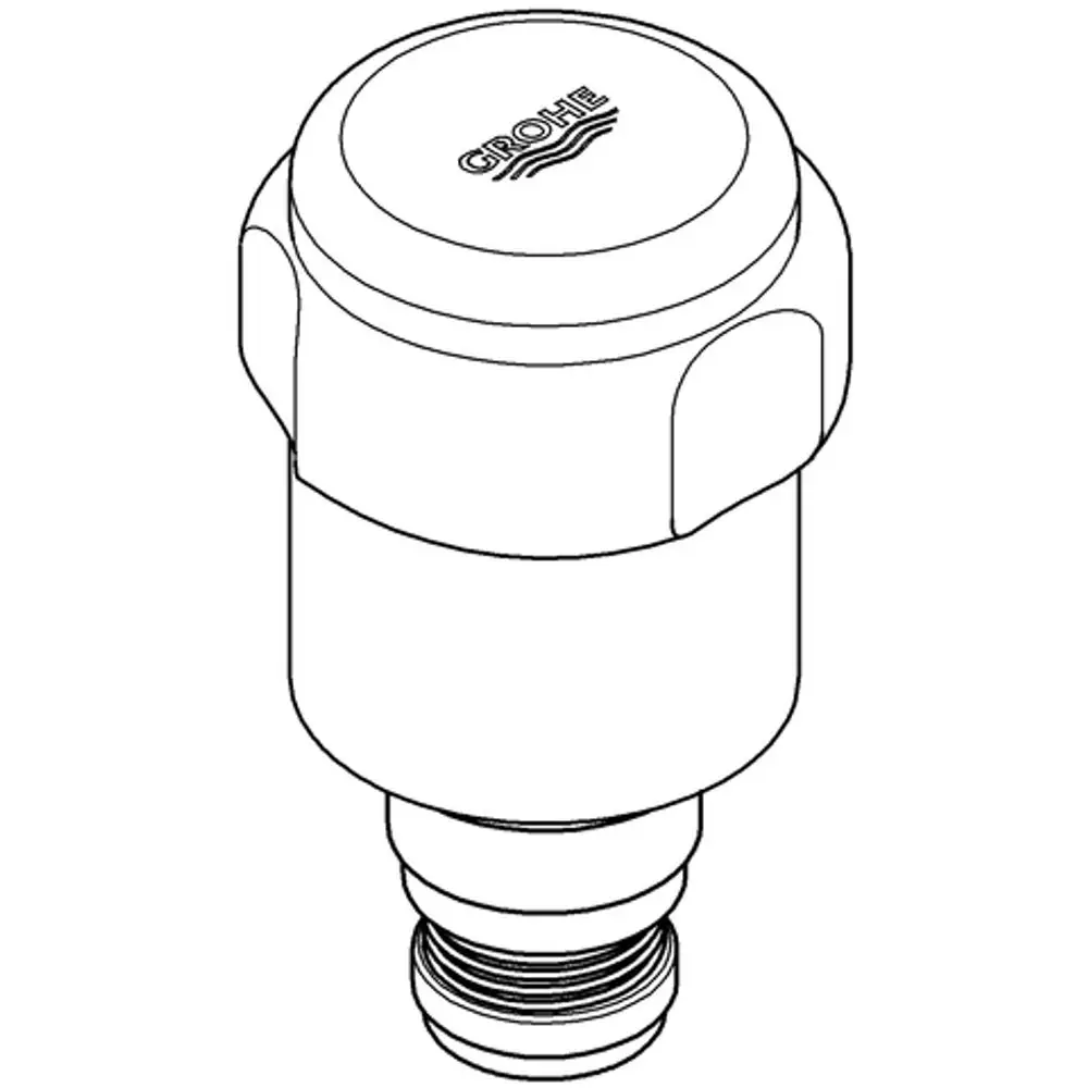 Grohe-Produkt mit runder Oberseite und seitlichen Griffen. An der Unterseite eine Gewindeverbindung. Sichtbare Markenkennung oben. Bestandteil eines Sanitärsystems.