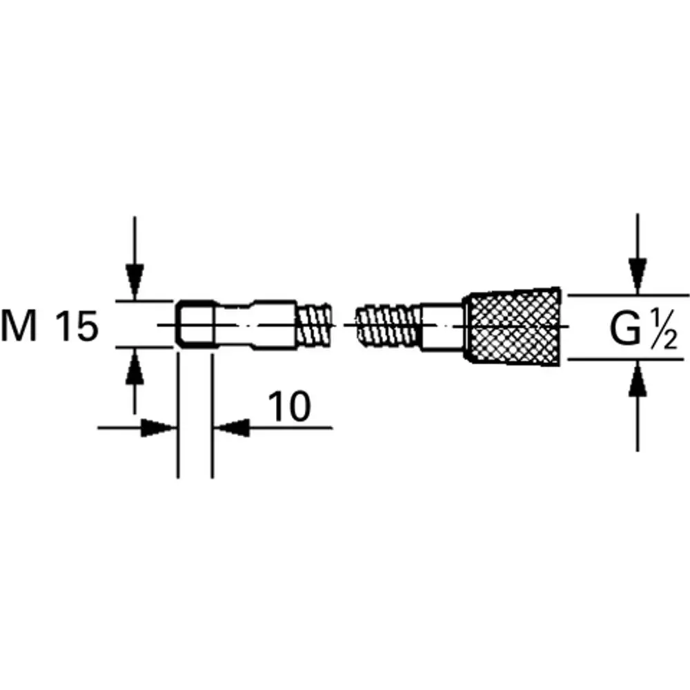 Grohe Brauseschlauch mit M15- und G1/2"-Anschluss, grafische Darstellung der Maße und Form des Schlauchs für Spültischarmaturen.