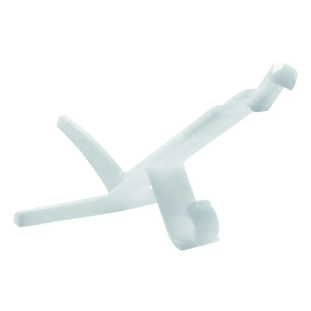 Weißer Hebel mit einer geschwungenen Form und zwei seitlichen Halterungen, hergestellt von Grohe, zur Verwendung in einem Wandeinbau-Spülkasten.