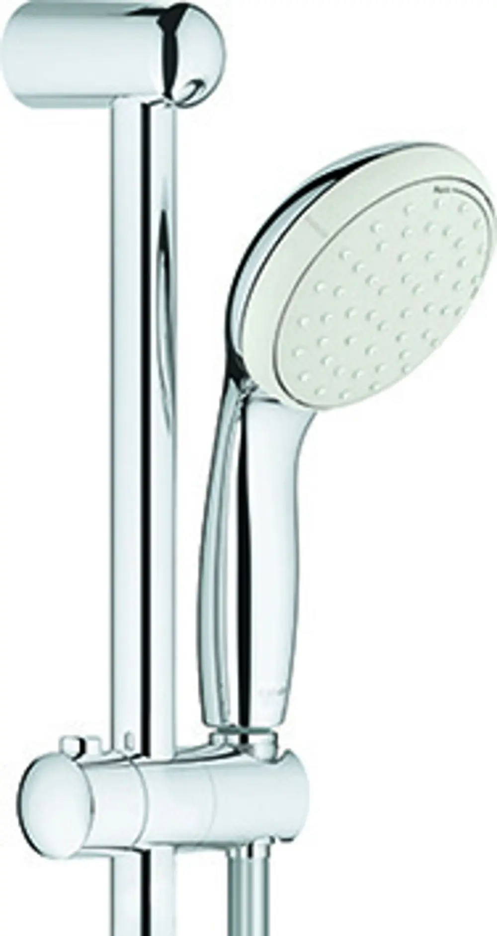 Handbrause von Grohe an einer verchromten Halterung, mit einem schlanken Griff und Duschkopf mit mehreren Strahloptionen, montiert an einer Wand.